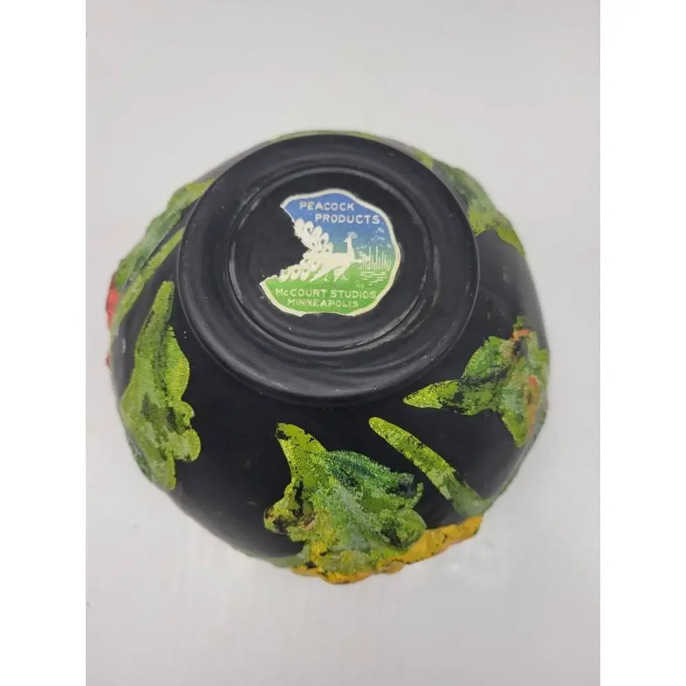 Vintage Tiffin Glass Black Satin Poppy Vase Art Deco Painted Coralene 5.5